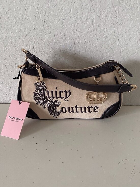Juicy Couture Handbags - Juicy Couture Juicy Renaissance Shoulder Bag In Buff Beige W/Charm Crown Velvet